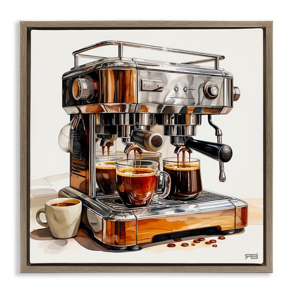 Stupell Industries Contemporary Sleek Espresso Machine Brown Floating Frame Canvas Art, 25 x 25, by RB