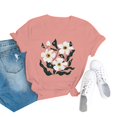 thumbnail image 2 of Yubnlvae Women's Vintage Floral Print Boho Loose Short-Sleeve T-Shirt – Pink, Blue, Dark Blue, Black, Grey, White, Red, Green (S-XXXL) (Pink | XXL), 2 of 4