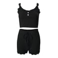 thumbnail image 6 of Camisole Shorts Pajamas Sets for Women Sexy Lace Trim Crop Top Summer Ribbed Knit Sleepwear 2 Piece Pjs Lounge Set, 6 of 6