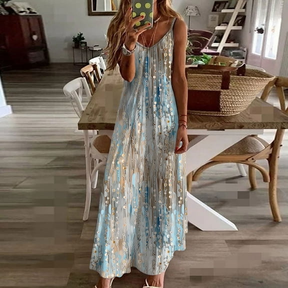 Wowcloth Women's Casual Floral Printed Sleeveless Dress for Women V Neck Flowy Party Midi Dresses