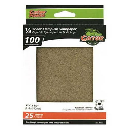 

Gator 5132 1/4 Sheet Clamp-On Sandpaper 100-Grit 4.5 x 5.5 25-Pack