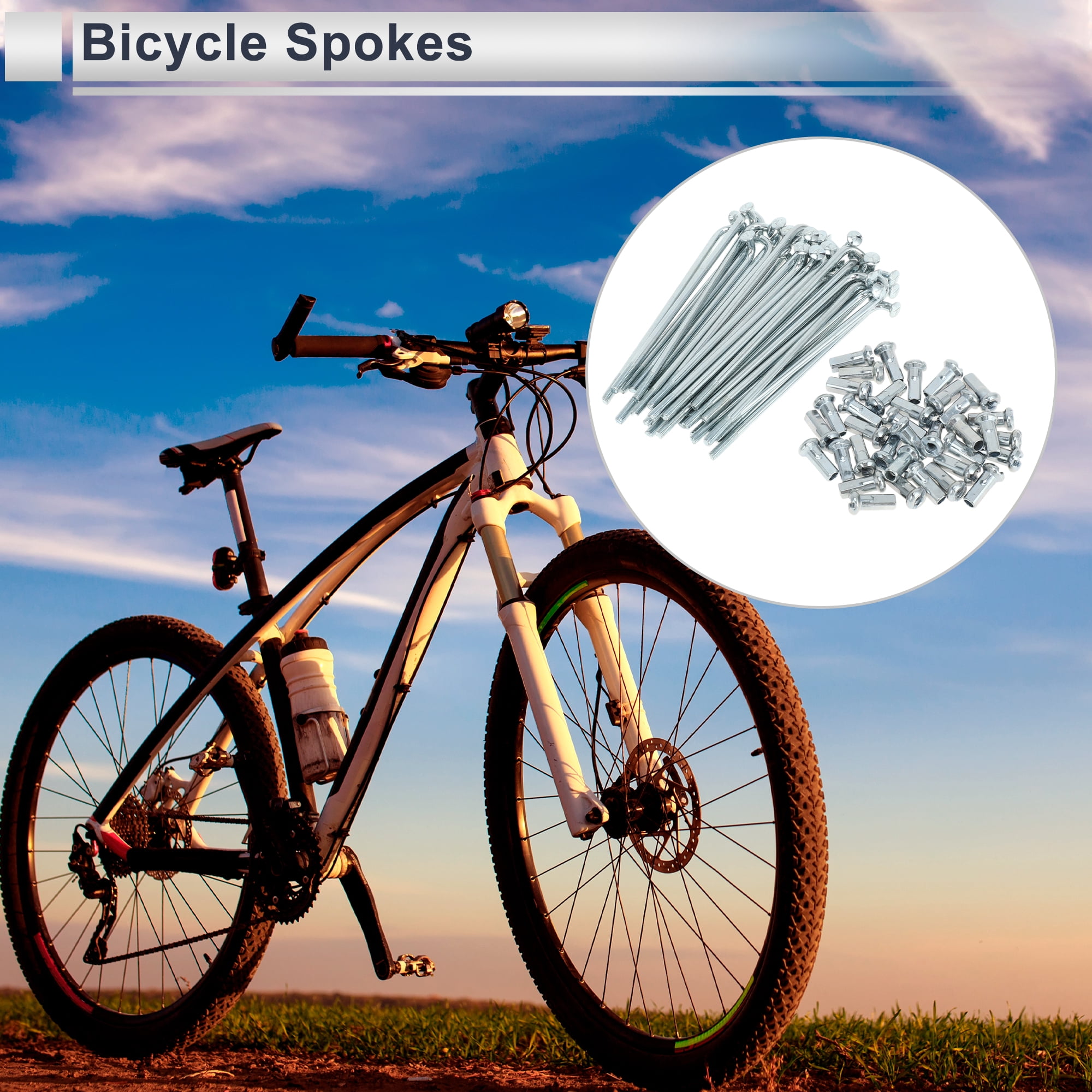 Unique Bargains 36Pcs 12G Bike Wheel Spokes with Nipples Carbon Steel Silver Tone 2.83"