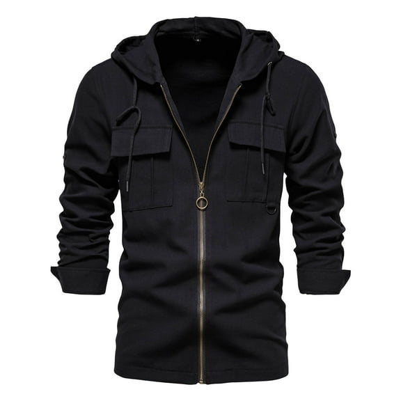 Kureaily Mens Fashion Simple Slim Fit Solid Color Pocket Decoration Cardigan Long Sleeve Coat