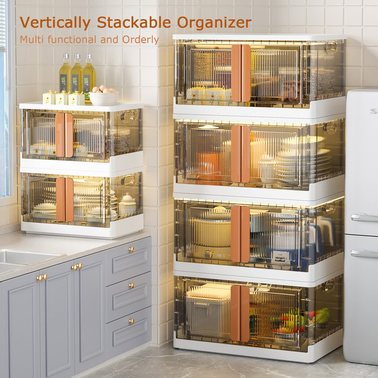 Kootek 4 Pack Clear Pantry Organization and Storage Bins, Freezer Orga