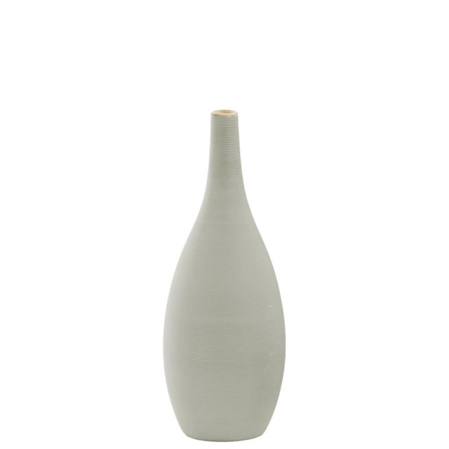 Vase Rond en Céramique Peigné avec Petite Ouverture et Fond Évasé, Gris
