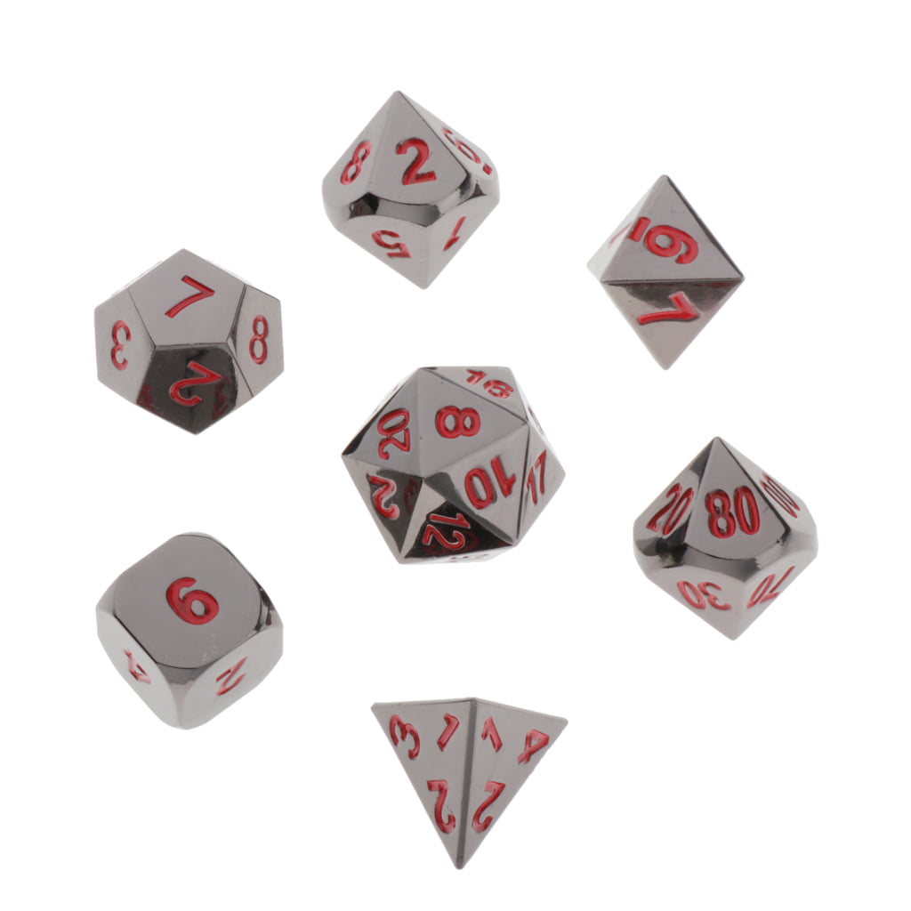 Set of 7 Embossed Metal Polyhedral Dice for DnD RPG MTG Board Games Dices A