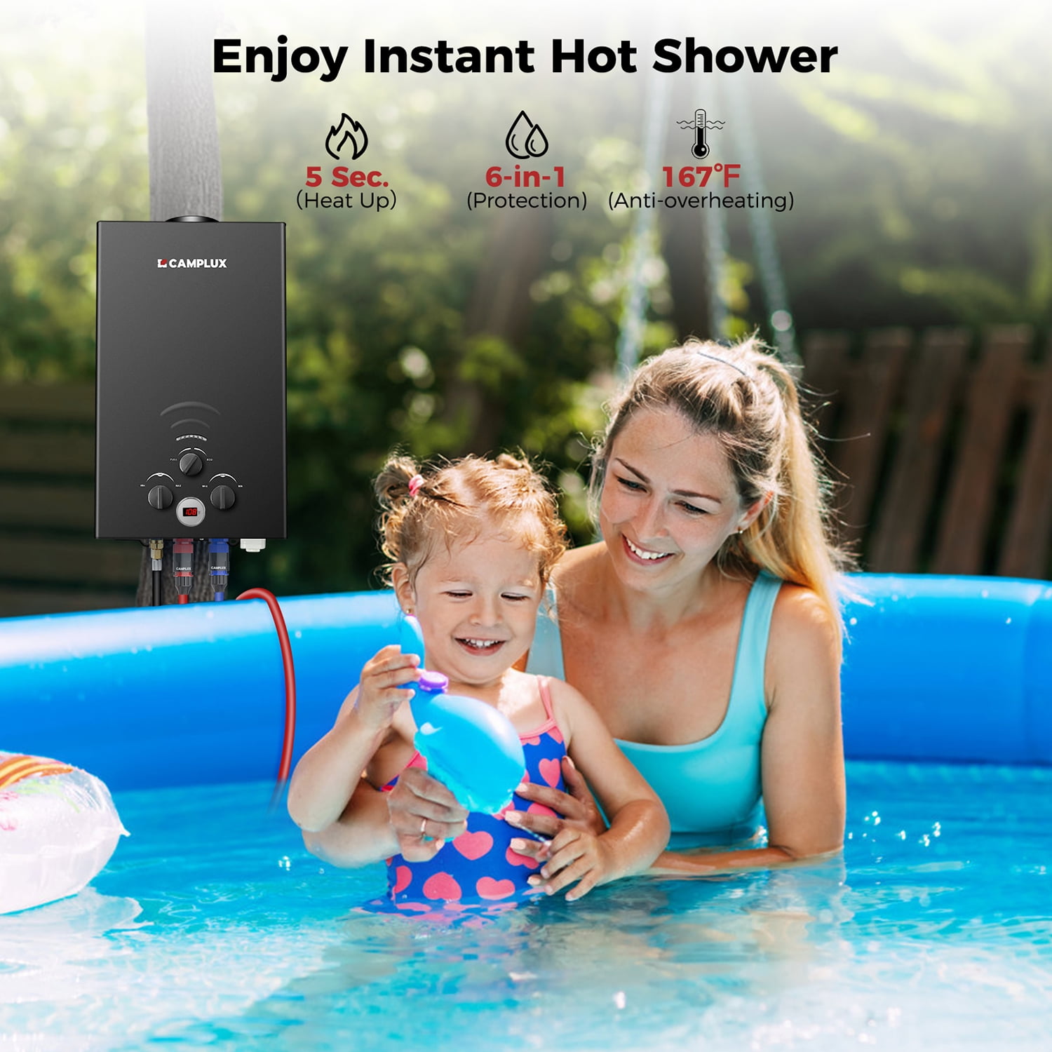 CAMPLUX 2.64 GPM,68,000 BTU, Portable Propane Tankless Outdoor Water Heater,BW264B