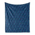 thumbnail image 1 of Ikat Soft Flannel Fleece Throw Blanket, Vintage Aztec Mexican Cultural Elements Retro Chevron Motif with Lines, Cozy Plush for Indoor and Outdoor Use, 50" x 60", Dark Blue and Pale Blue, by Ambesonne, 1 of 6