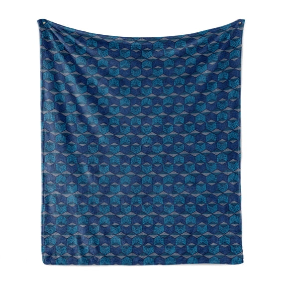 Ikat Soft Flannel Fleece Throw Blanket, Vintage Aztec Mexican Cultural Elements Retro Chevron Motif with Lines, Cozy Plush for Indoor and Outdoor Use, 50" x 60", Dark Blue and Pale Blue, by Ambesonne