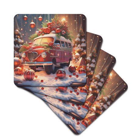 

Rubber Square Coasters Not Easily Deformed Soft and Have Thermal Insulation Properties with Exquisite Christmas Style Patterns