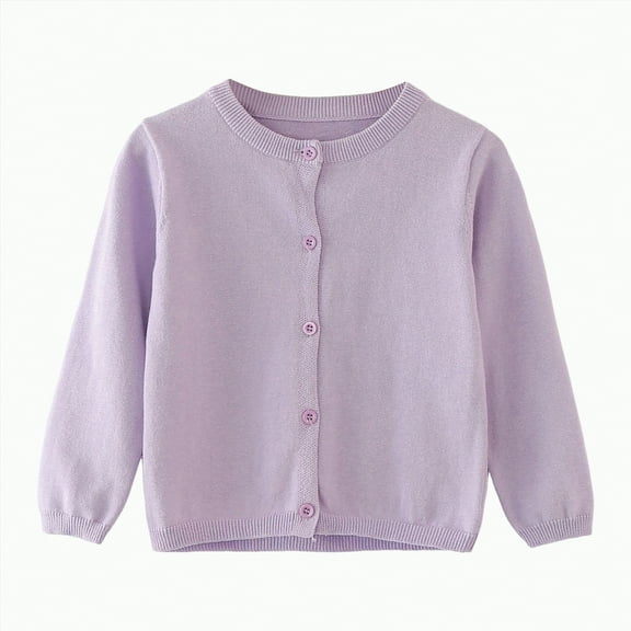 Hessimy Girls' Long Sleeve Knitted Bolero Cardigan Kids Button Closure Shrug Sweaters Cropped Jacket Cover Up Tops Button Cardign Pullover Knit Outerwear (Light Purple,12-18 Months)