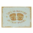 thumbnail image 1 of Flip Flop Cutting Board, Stained Grungy Design of Circular Life is Better in Flip Flops Text, Decorative Tempered Glass Cutting and Serving Board, Small Size, White Orange and Yellow, by Ambesonne, 1 of 1