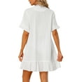 thumbnail image 3 of INSPIRE CHIC Women's Swimsuit Beach Bikini Cotton Button Front Ruffle Hem Shirt Dress XS White, 3 of 6