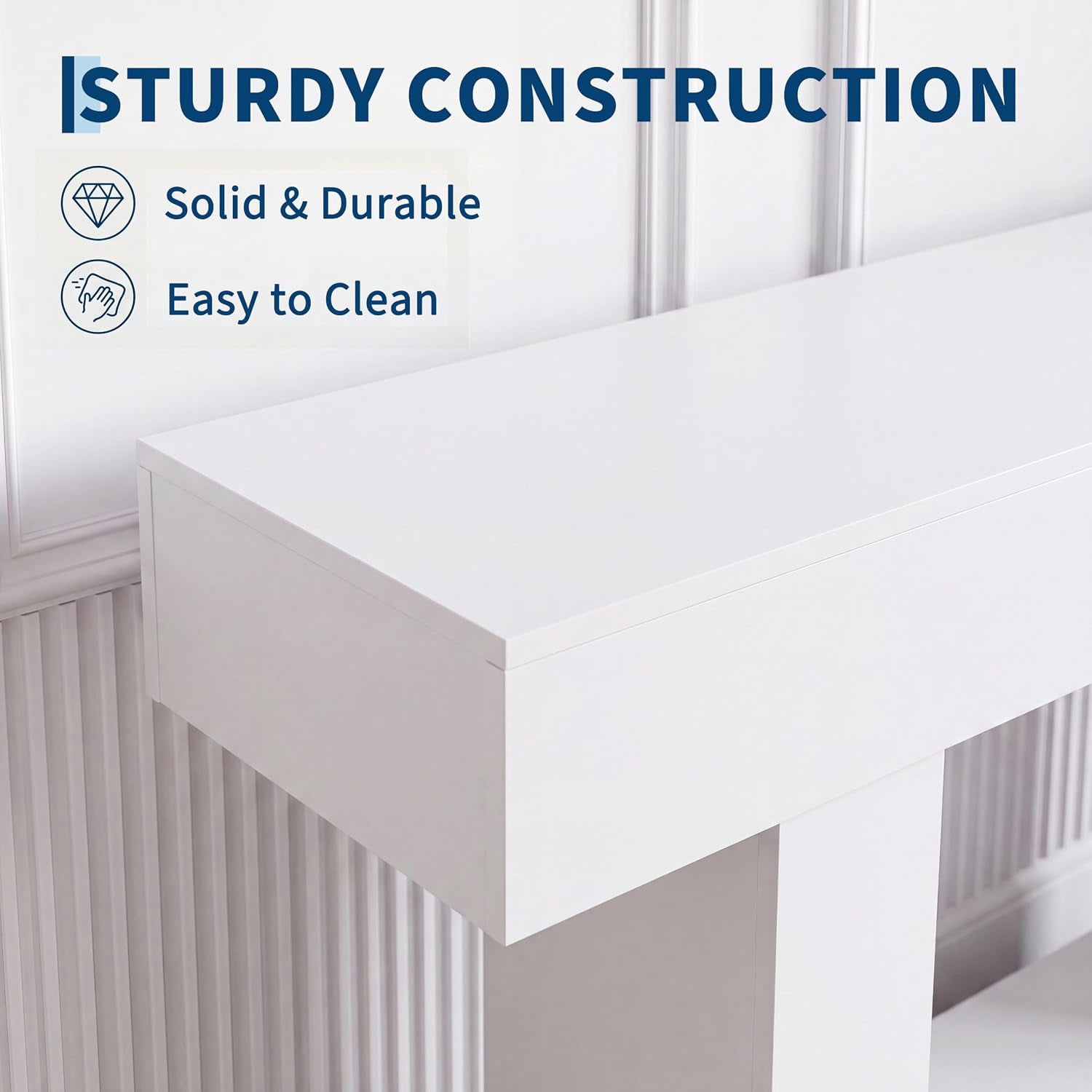 55” Entryway Table with Charging Station & LED Light, Narrow Sofa Table for Hallway Living Room, Modern Farmhouse Console Table with Storage Shelf, White