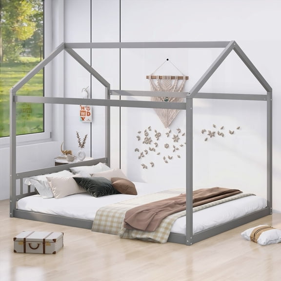 Pine Wood Queen Size House Bed with Headboard|Easy to Clean|Long-time Use