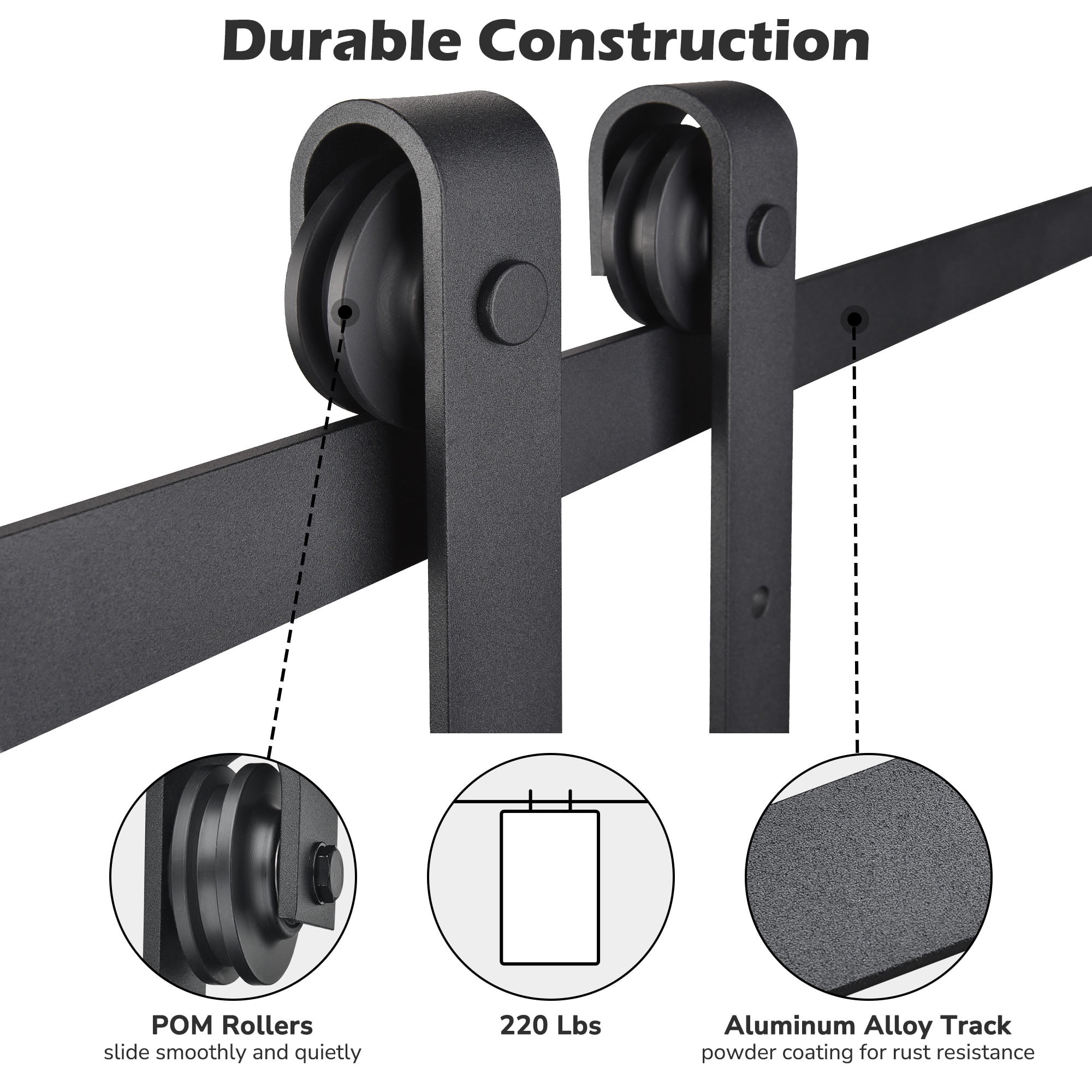 Aquaterior 8ft Sliding Barn Door Hardware Kit Single Door Hang Black Finsih 6x Tracks Count per Pack