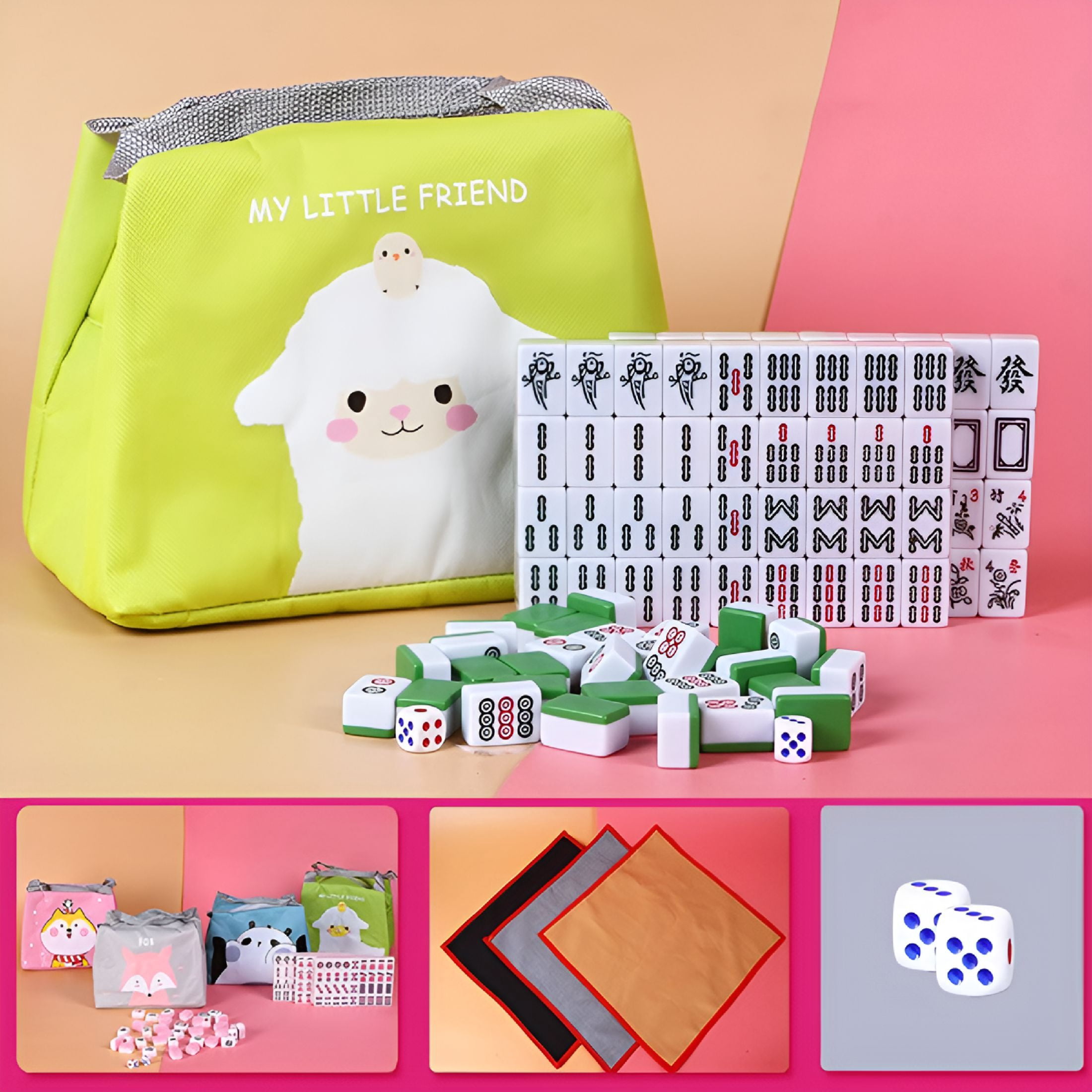 BESTSKY 2026 New Traditional Mini Chinese Mahjong Game Set 144 Tiles,With Portable Handbag,Tile Size-2.4 * 1.5 * 1.1 Cm(1.0 * 0.6 * 0.5 Inches)