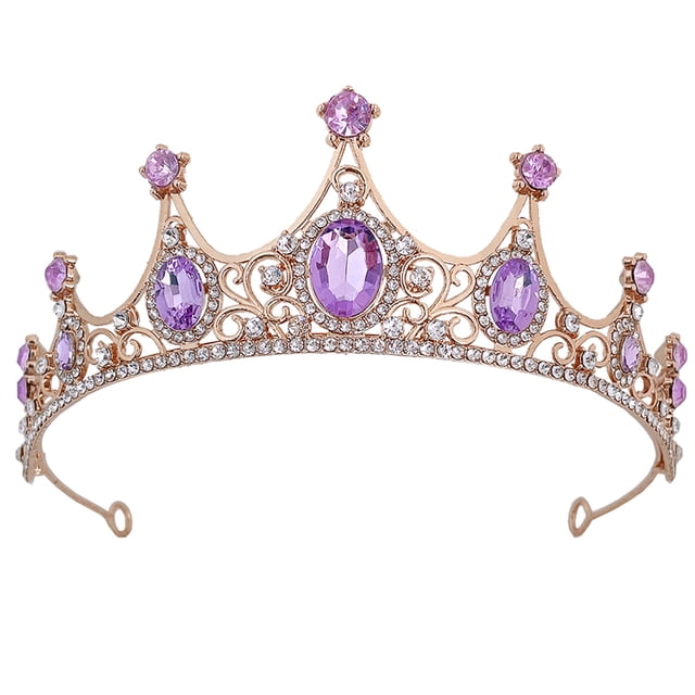 Miangastore Purple Rhinestone Crown for Women Vintage Style Wedding Hair Accessory 0.87x0.43 Inches