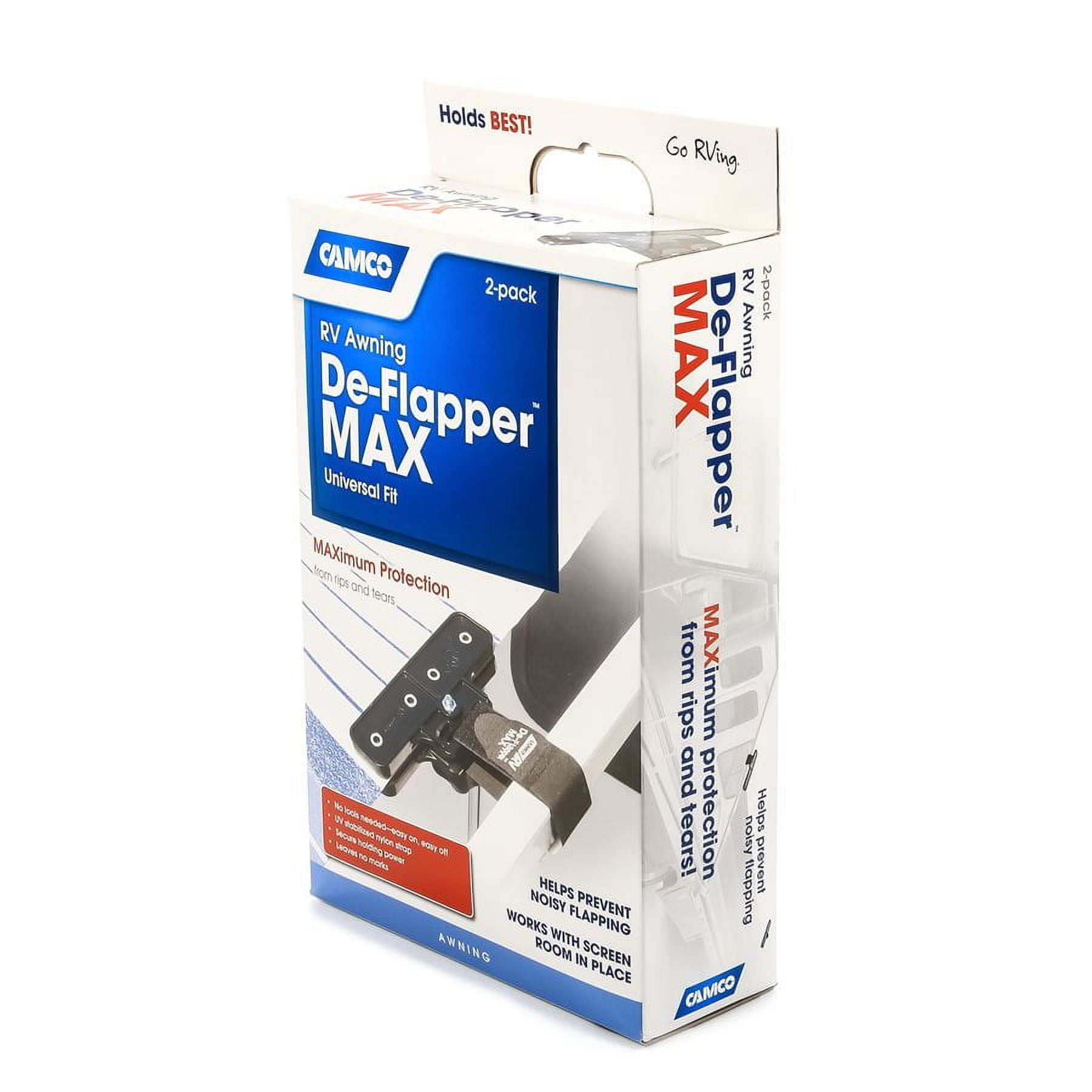 Camco RV Awning De-Flapper Max | Protect RV Awnings from Costly Rips and Tears | 2-Pack, Black (42251)