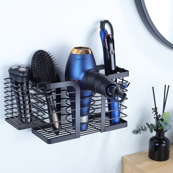 YIGII Hair Dryer Holder Cabinet Hair Tool Organizer Wall Mount Blow Dryer Holder For Bathroom Under Sink Hair Styling Hot Tool Straightener Hair Brush Curling iron Storage Rack