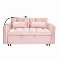 thumbnail image 5 of 55.51 inch versatile foldable sofa bed in 3 lengths, modern sofa sofa sofa velvet pull-out bed, adjustable back and with USB port and ashtray and swivel phone stand (PINK), 5 of 7