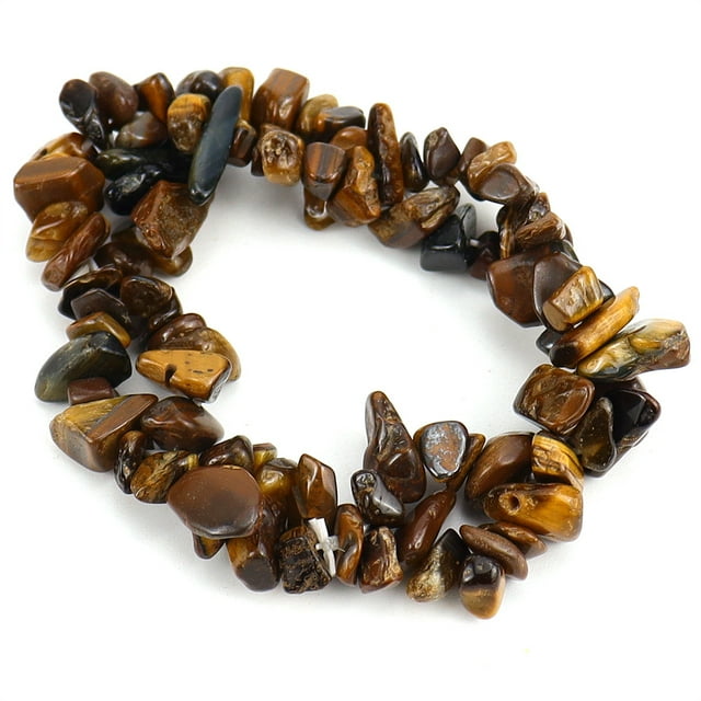 Nvzi Pulsera de cuentas hecha a mano, adecuada, pulsera elástica tejida de doble capa con piedra triturada irregular de cristal colorido natural (marrón)