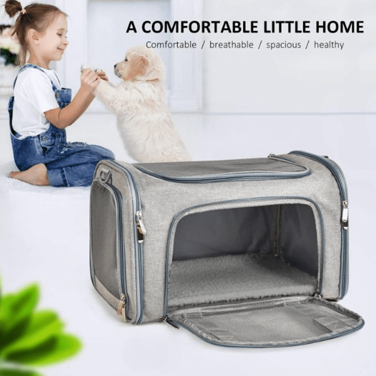 Bxaolu Cat Carriers Soft Sided Dog Carrier Pet Carrier for Small / Medium Cats Dogs Puppies (Up To 15lbs), Airline Approved Small Dog Carrier, Collapsible Travel Puppy Carrier -Gray