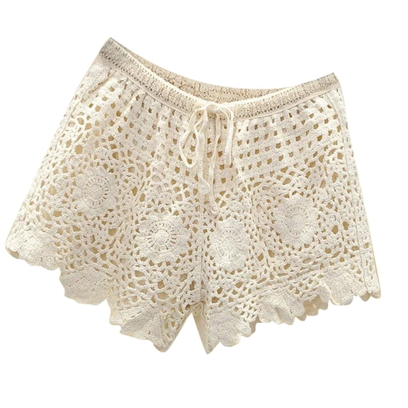 RUISINERY Lace Hollow Out Design Women's Casual Shorts Elegant High Elasticity Comfortable Short Pant Breathable Vacation Wear