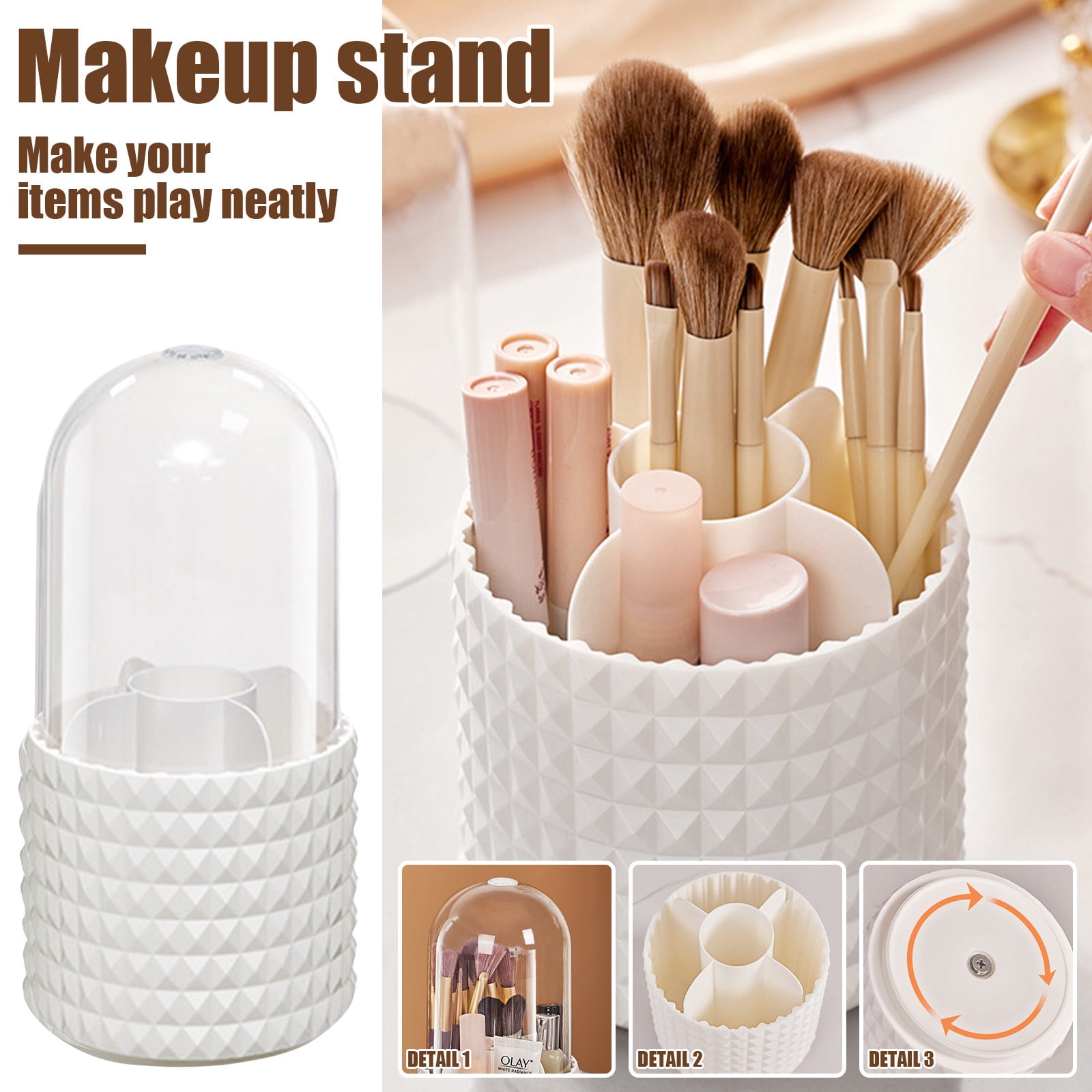 Rotating Makeup Organiser, Makeup Organiser With Lid, Brush Holder