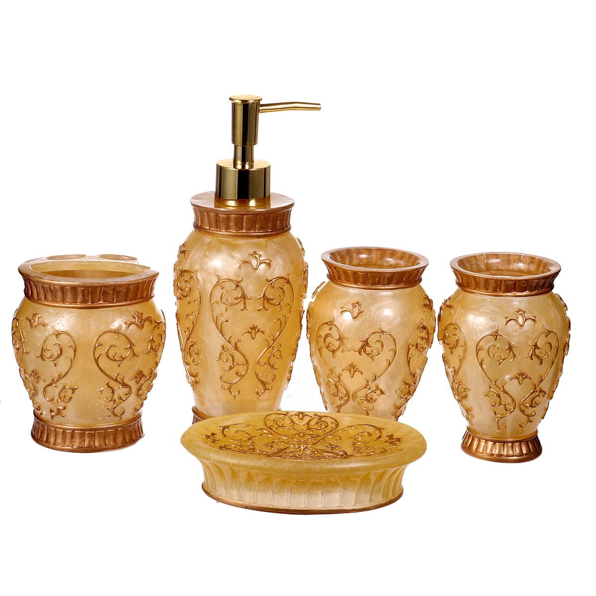 Resin Bathroom Accessories Set Rome Aristocracy Toothbrush Cup Soap Dish 5PCS 
