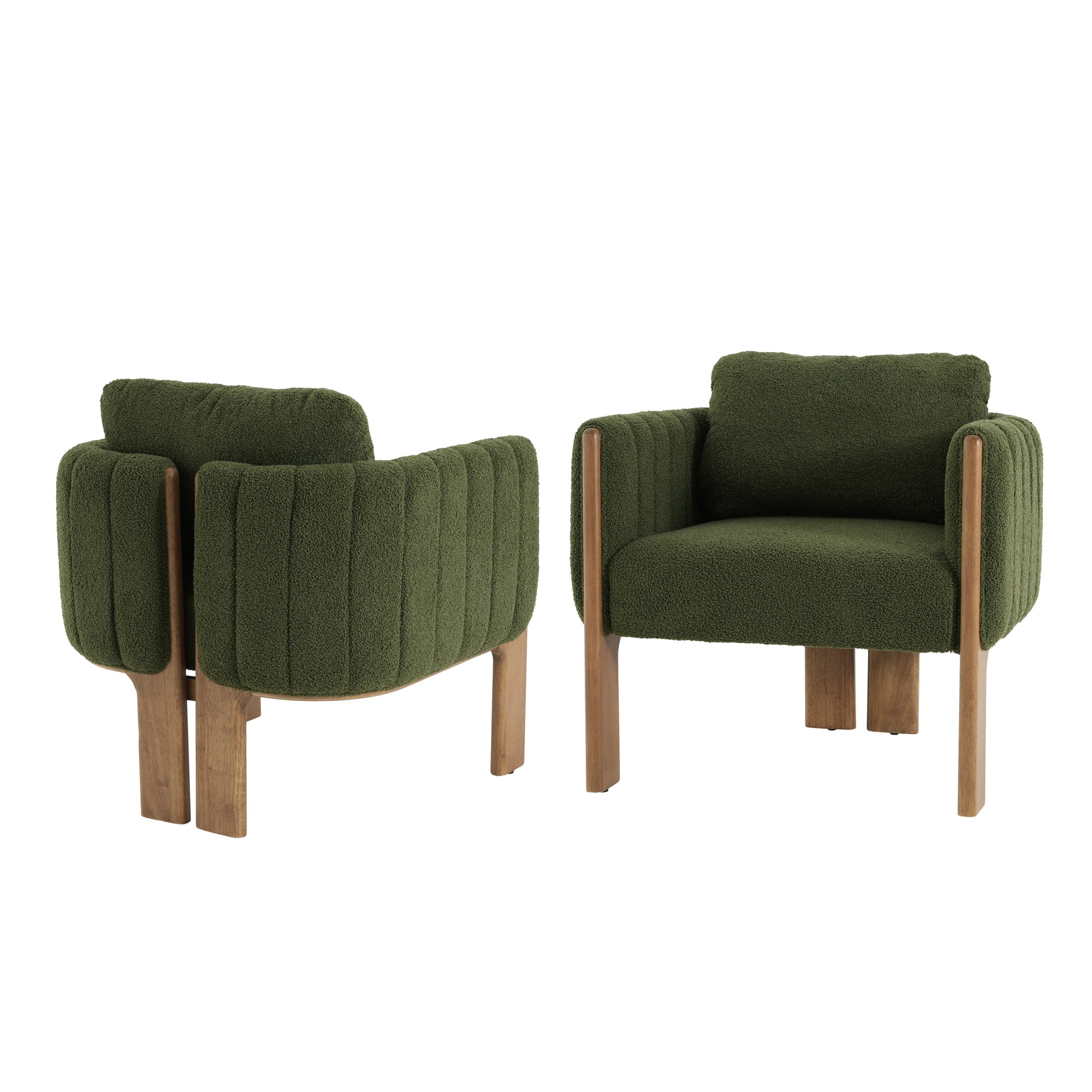 Christopher Knight Home Set of 2 Boucle Upholstered Dining Chairs, Channel Tufted Accent Chairs, Green+Walnut