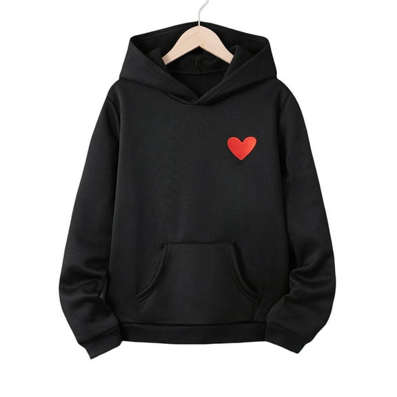 Huowey Teens Youth Big Boys Girls Hoodies Sweatshirt Lovely Embroidery Prints Tops Long Sleeve Thick Warm Hoodie Casual Relaxed Loose Pullovers Dailywear,Black,14-15 Years