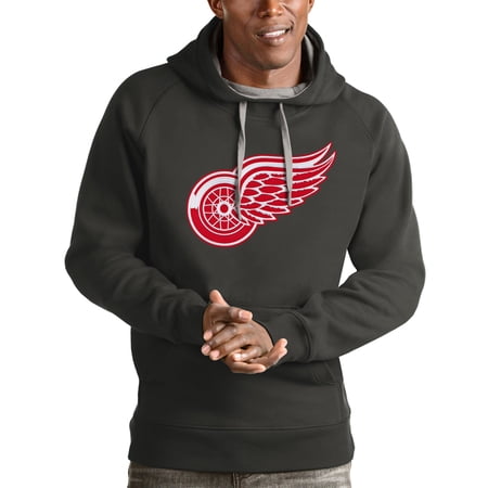 Men s Antigua Charcoal Detroit Red Wings Logo Victory Pullover Hoodie