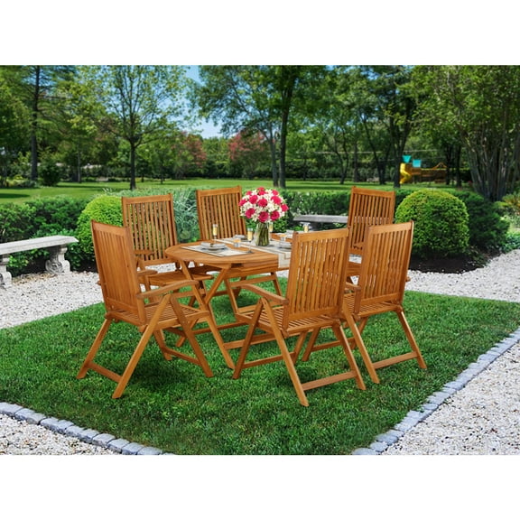 7-Piece Acacia Wood Patio Dining Set - Outdoor Table & Folding Chairs - Balcony Furniture