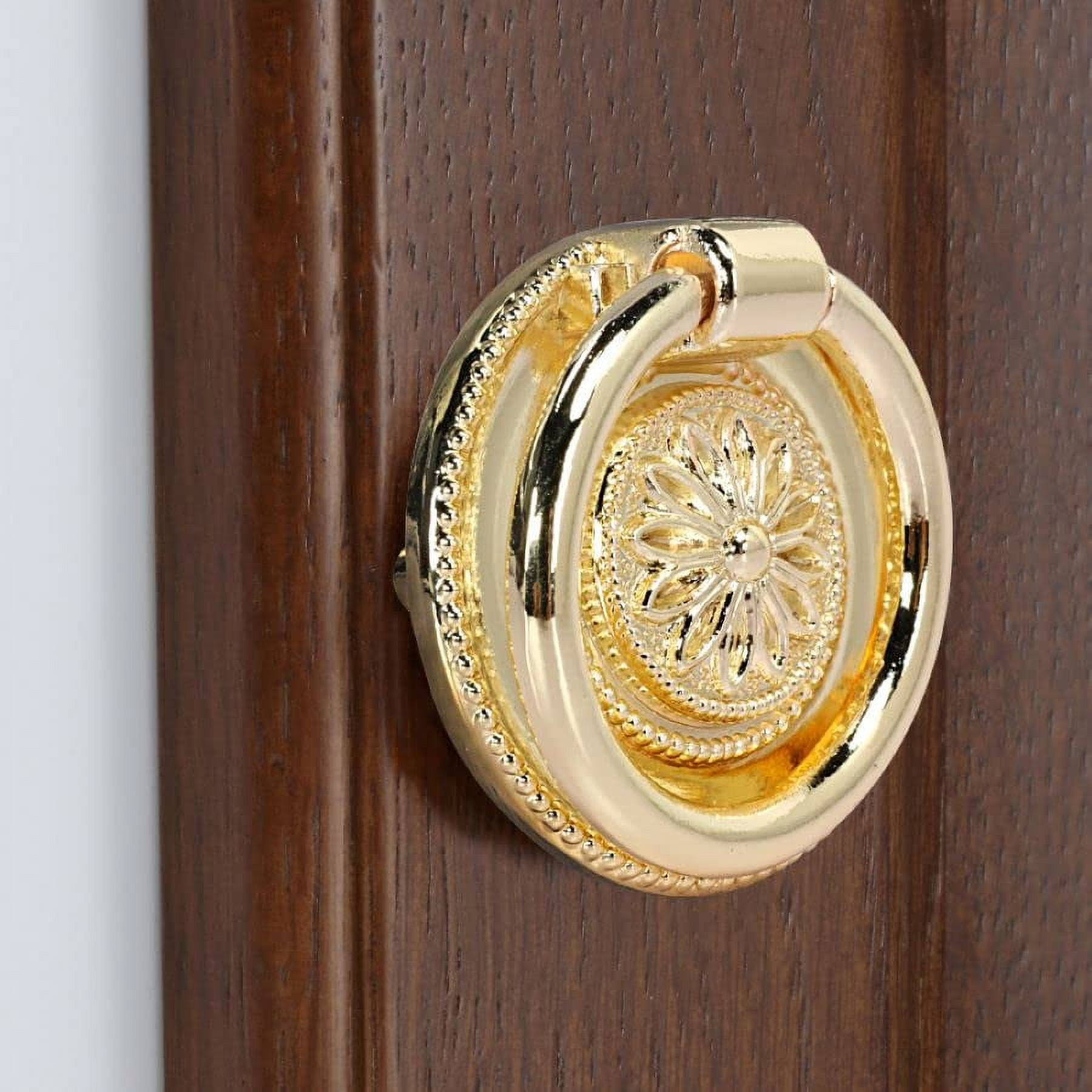 Utopia Alley 5pcs Medici Cabinet Ring Pull Knob - Decorative Cabinet Drop Pull Knobs for Cabinets and Drawers - Vintage Cabinet Hardware with Hand Finished Polished Gold - Pull Knobs 1 5/8"