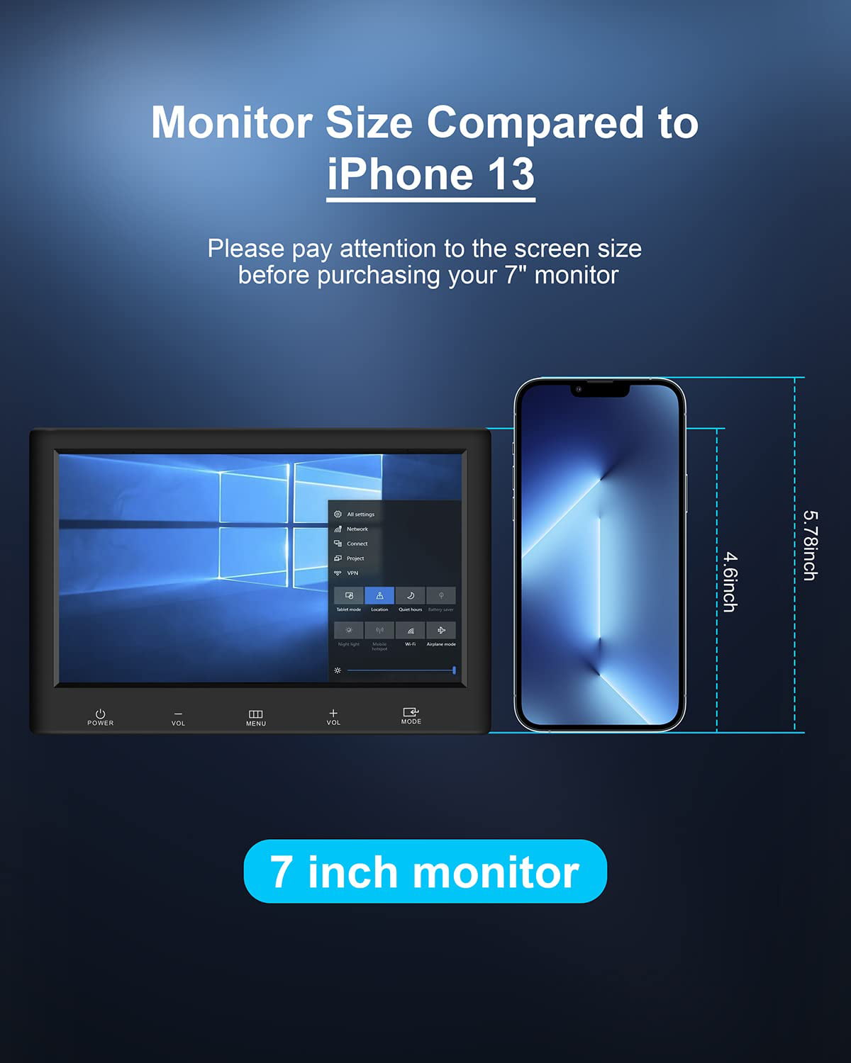 7 inch Mini Monitor, 1024X600 IPS Display Screen Small HDMI Monitor VGA  Monitor for PC/CCTV/Raspberry PI/Security Camera/Gaming, Build in Speakers  