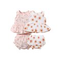 thumbnail image 3 of Bagilaanoe 2pcs Newborn Baby Girl Short Pants Set Sleeveless Daisy/Sun Print Vest Tops + Shorts 3M 6M 12M 18M Infant Casual Summer Outfits, 3 of 7