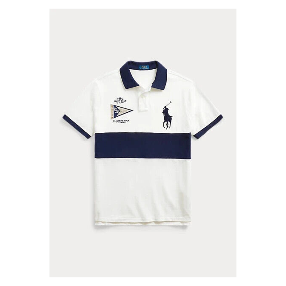 $125 POLO RALPH LAUREN Mesh Mens Polo Shirt-WHITE-P.R.L.