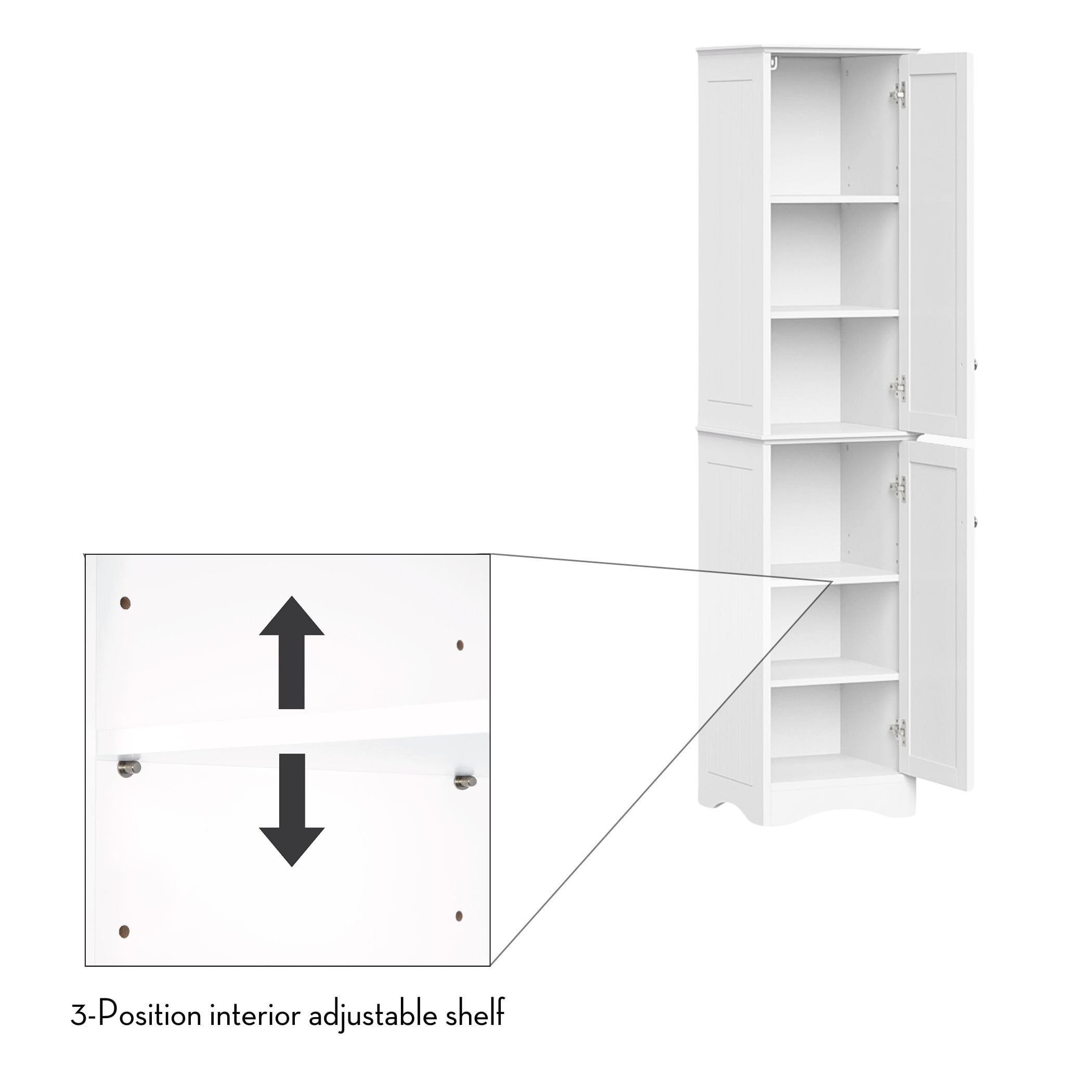 RiverRidge Ashland Two-Door Tall Bathroom Storage Cabinet and Linen Organizer with Adjustable Shelves - White