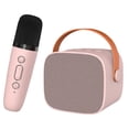 thumbnail image 4 of Mini máquina de Karaoke, altavoz Bluetooth portátil con sonido envolvente HiFi y micrófono para el hogar y al aire libre, color rosa, 4 of 5