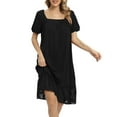 thumbnail image 2 of Women Nightgowns Sexy Square Neck Sleep Shirts Short Sleeve Sleepwear Soft Pleated Front Nightshirt Lace Panel Nightdress Pajama Shirts, 2 of 7