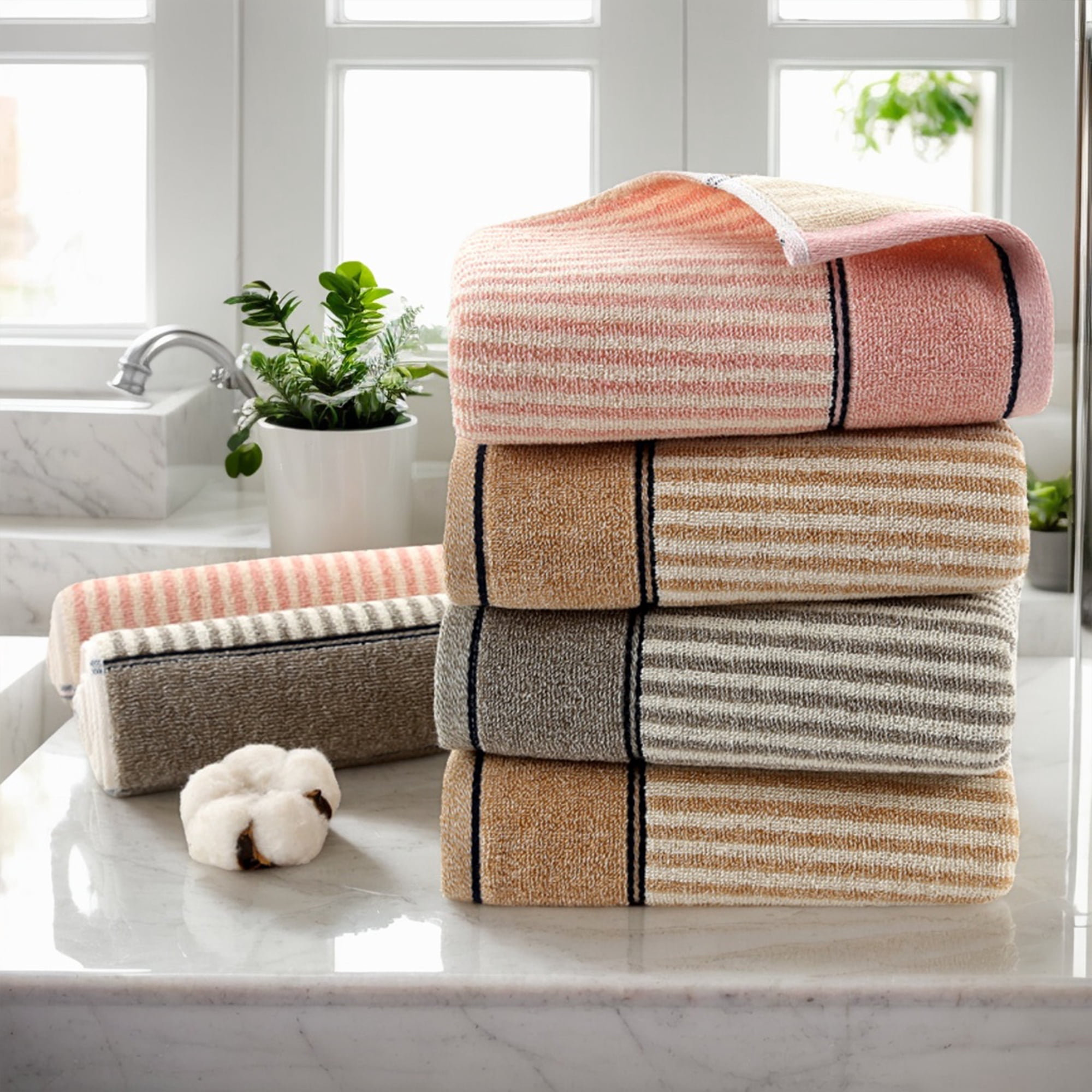 Unique Bargains 13 x 29 Inch Striped Cotton Bathroom Hand Towels Grey 4-Piece