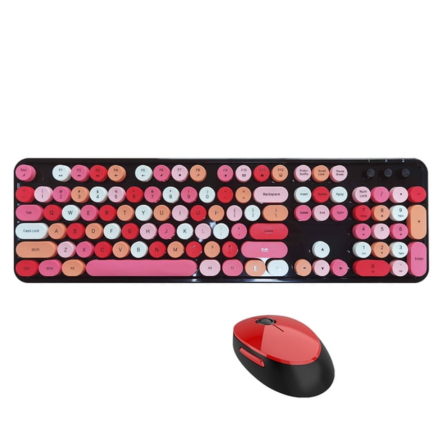 104 Mofii Sweet Keyboard Mouse Combo Mixed Color 2.4G Wireless Keyboard Mouse Set Circular Suspension Key Cap for PC Laptop Black