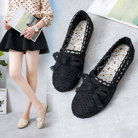 

Tejiojio Maternity/Labor/Nursing Clothing Clearance Women Casual Lace Mesh Face Bow Flat Sole Shoes Hollow Maternity Shoes Peas Shoe