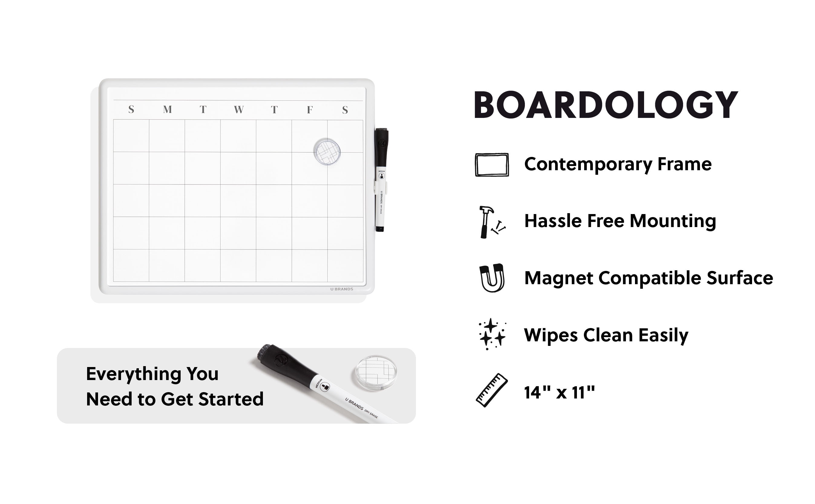 U Brands 11x14 Contempo Frame Dry Erase Calendar
