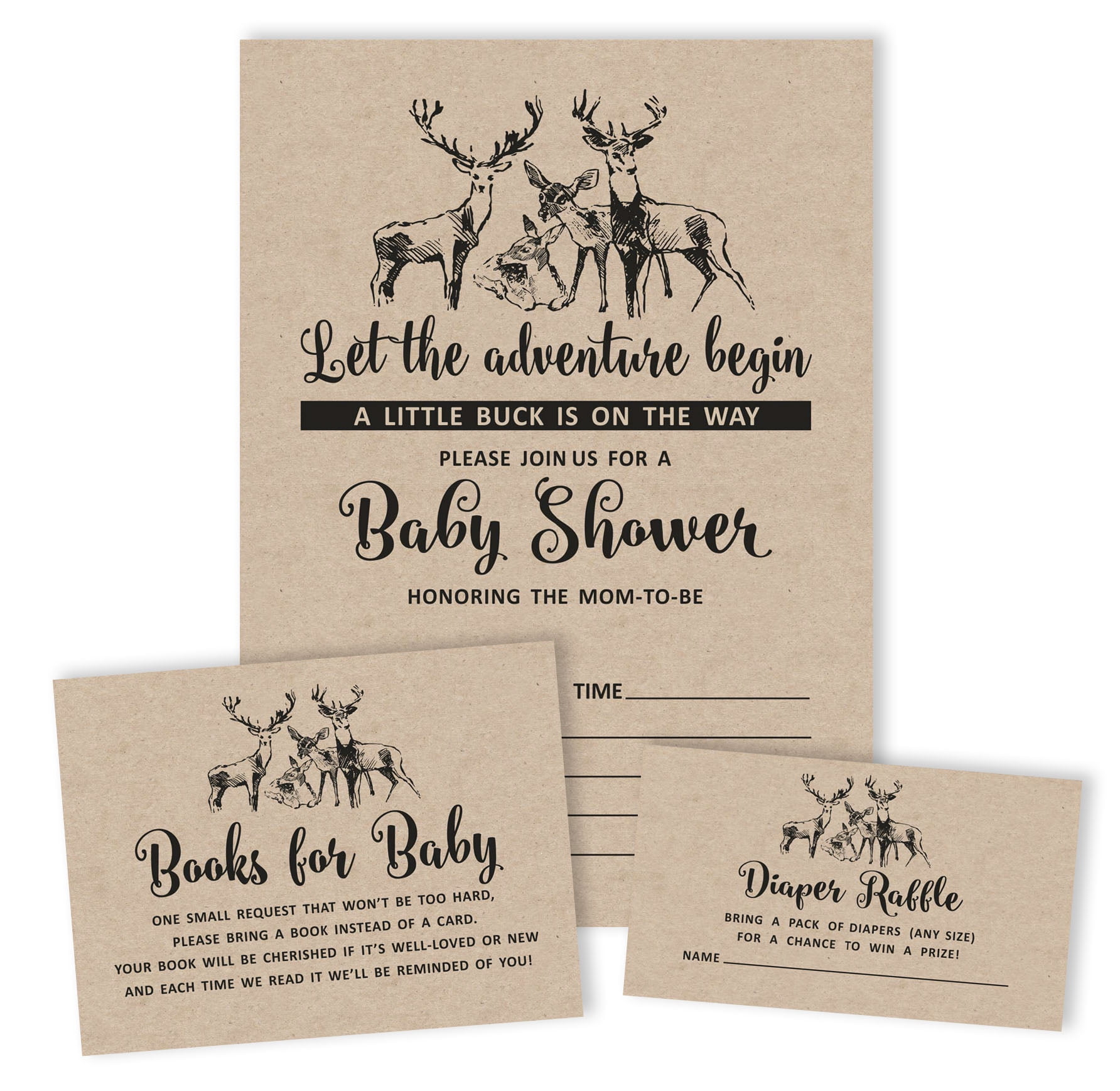 Inkdotpot Set Of 30Deer Jungle Animals Rustic Baby Shower Invitations-Diaper Raffle Tickets And Baby Shower Book Request Cards Invites Its A Boy Its A Girl