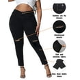 thumbnail image 3 of Gocolloa Womens Plus Size Skinny Jeans Stretchy High Waisted Ripped Distressed Ankle Jean Black 20W, 3 of 6