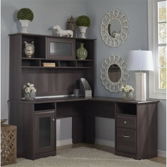 Bush Cabot 60 L Shape Desk With Hutch In Heather Gray Com