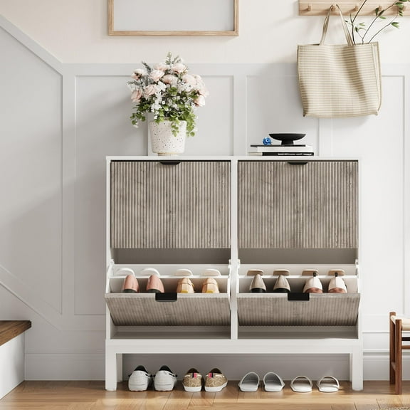 Shoe Cabinet Storage for Entryway,Narrow Shoe Storage Cabinet with 4 Flip Drawers,Freestanding Hidden Shoe Organizer Rack Cabinet for Foyer,Hallway