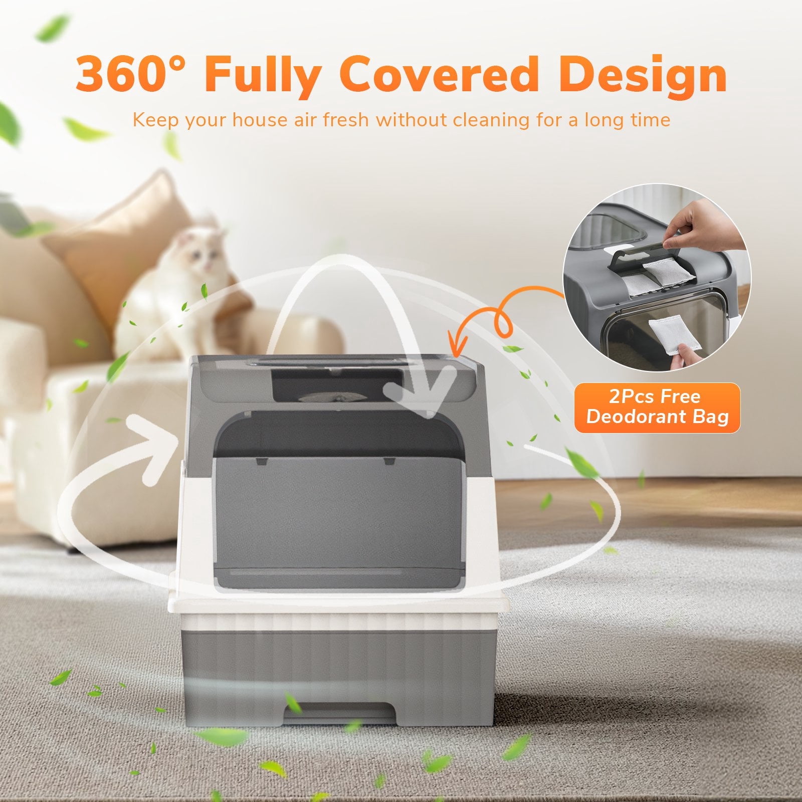 Enclosed Cat Litter Box with Lid, Large Litter Scoop